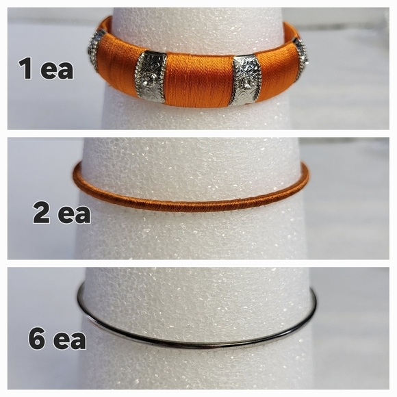 Orange and Silver Tone Bangle Bracelets - Set of 9 - Picture 3 of 4